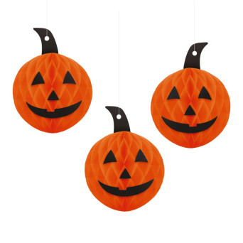 Honeycomb Halloween pendants Pumpkin - 10 x 12 cm, 3 pcs.