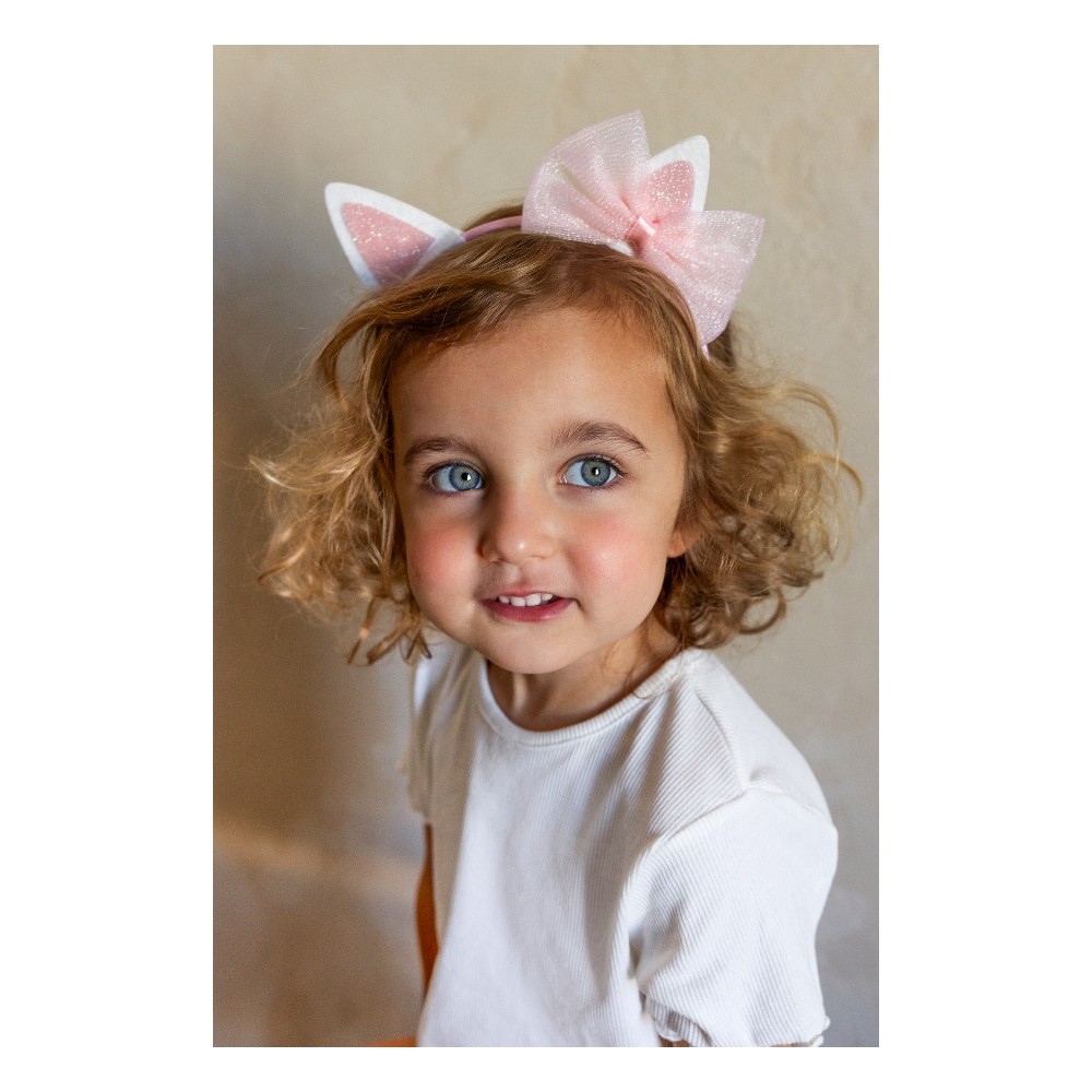 Headband Cat ears with a bow - pink