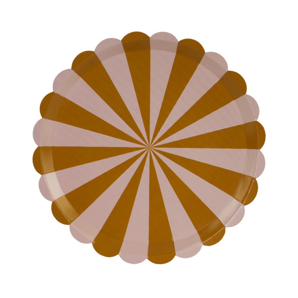 Striped paper plates - brown and pink, 21 cm, 6 pcs.
