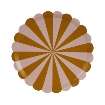 Striped paper plates - brown and pink, 21 cm, 6 pcs.
