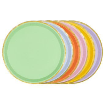 Paper plates with gold edges - 6 colors, 21 cm, 6 pcs.