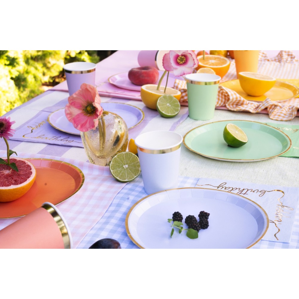 Paper plates with gold edges - 6 colors, 21 cm, 6 pcs.