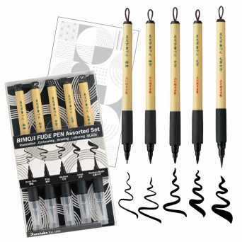 Inktober 2024 Bimoji Fude Pen Set - Kuretake - 5 pcs.