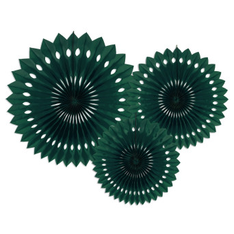 Decorative rosettes - dark green, 20, 25, 30 cm, 3 pcs.