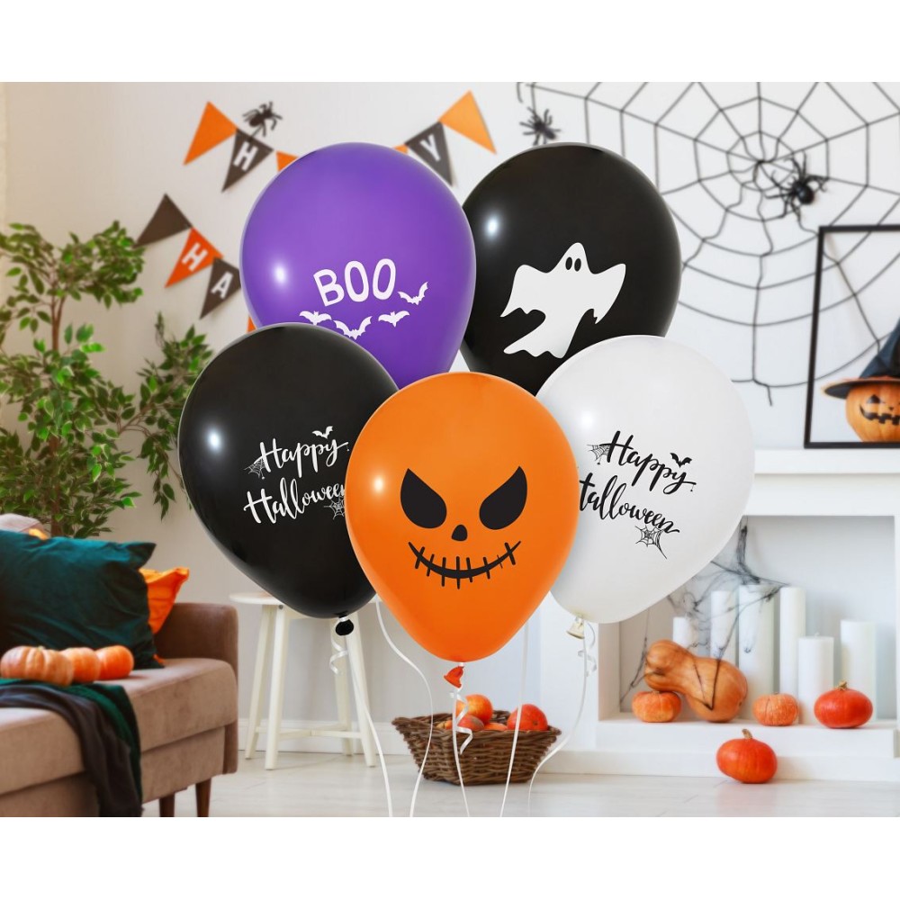 Latex balloons Happy Halloween - 30 cm, 5 pcs.