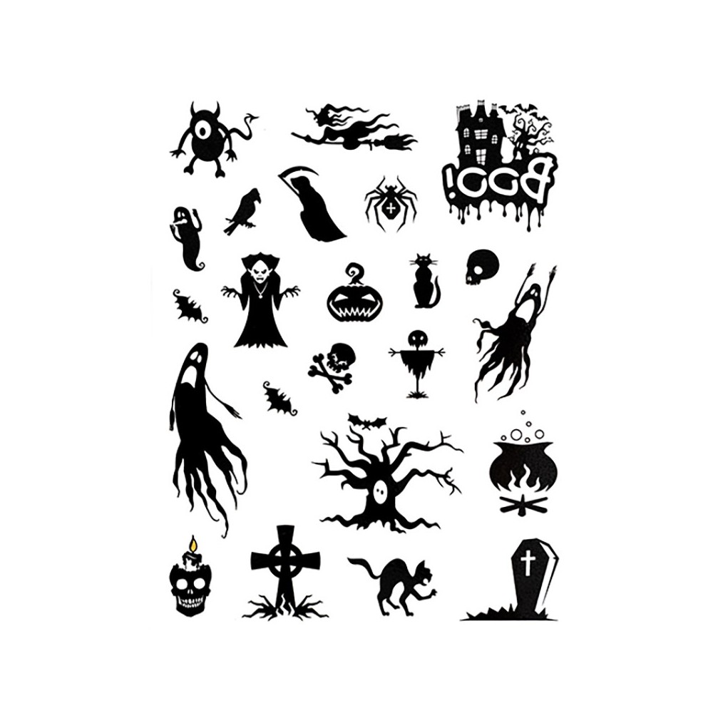 Washable Halloween tattoos - DpCraft - black and white, 23 pcs.