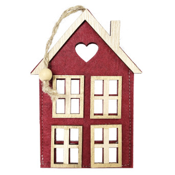 Felt wooden pendant House - red, 8,5 x 14 cm