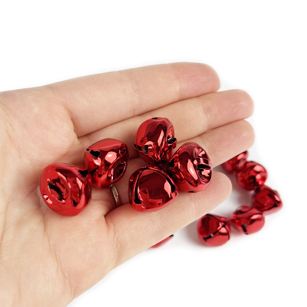 Metal bells - red, 1,5 x 2 cm, 16 pcs.