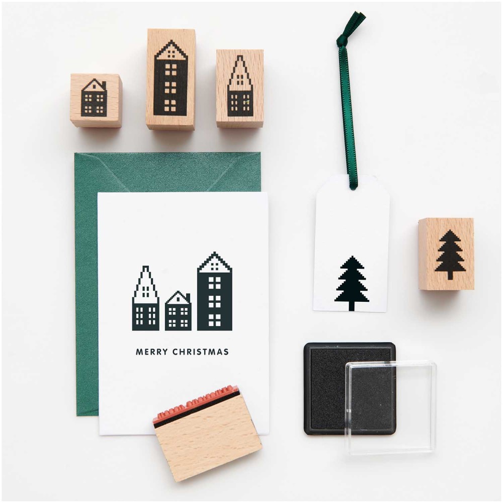 Set of wooden stamps Houses - Paper Poetry - 9 pcs.
