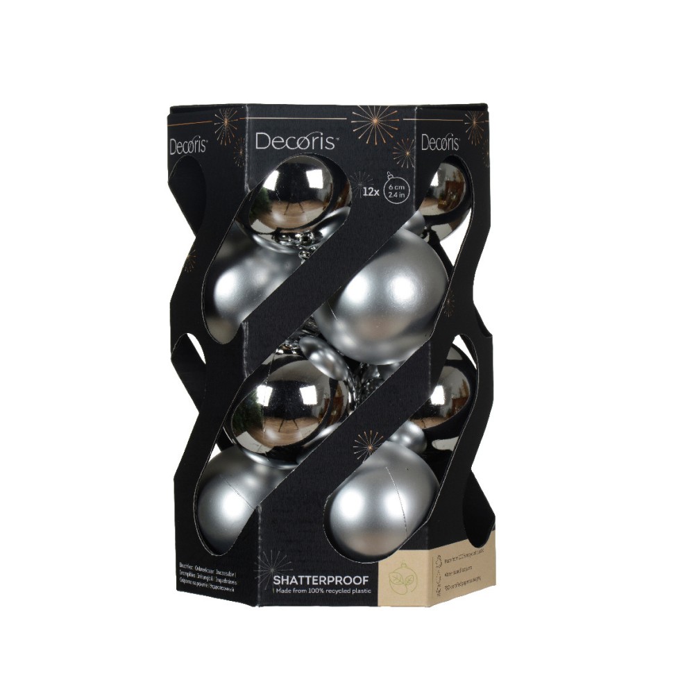 Shatterproof baubles - silver, 6 cm, 12 pcs.