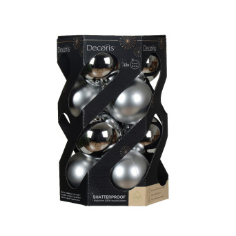 Shatterproof baubles - silver, 6 cm, 12 pcs.