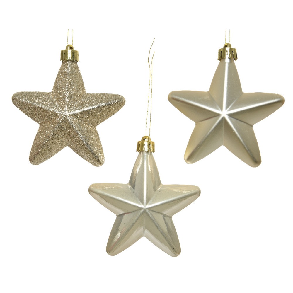 Shatterproof Star baubles - pearl, 7,5 cm, 6 pcs.