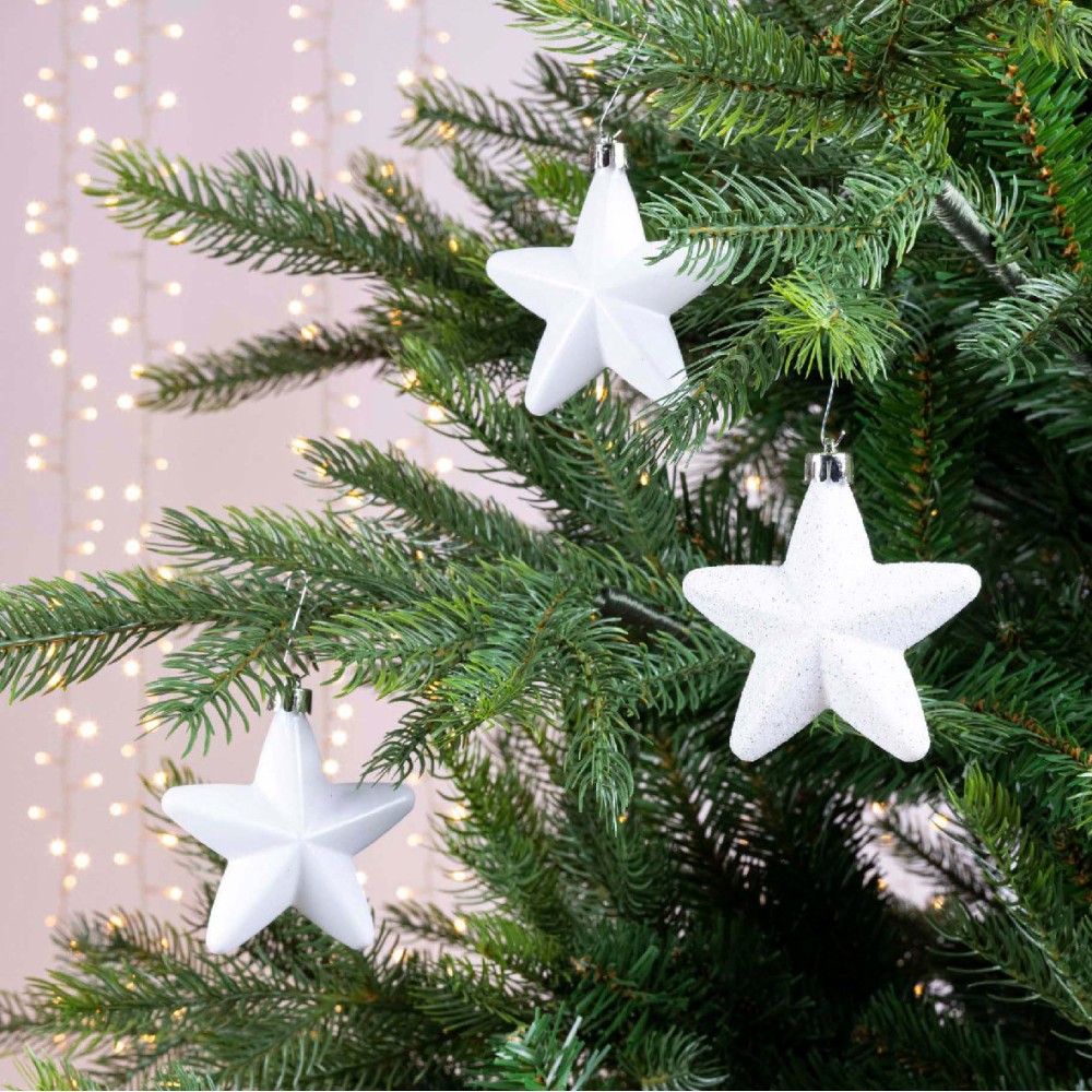 Shatterproof Star baubles - navy blue, 7,5 cm, 6 pcs.