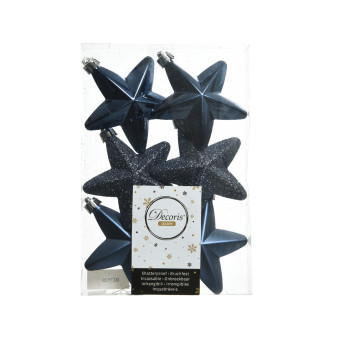 Shatterproof Star baubles - navy blue, 7,5 cm, 6 pcs.