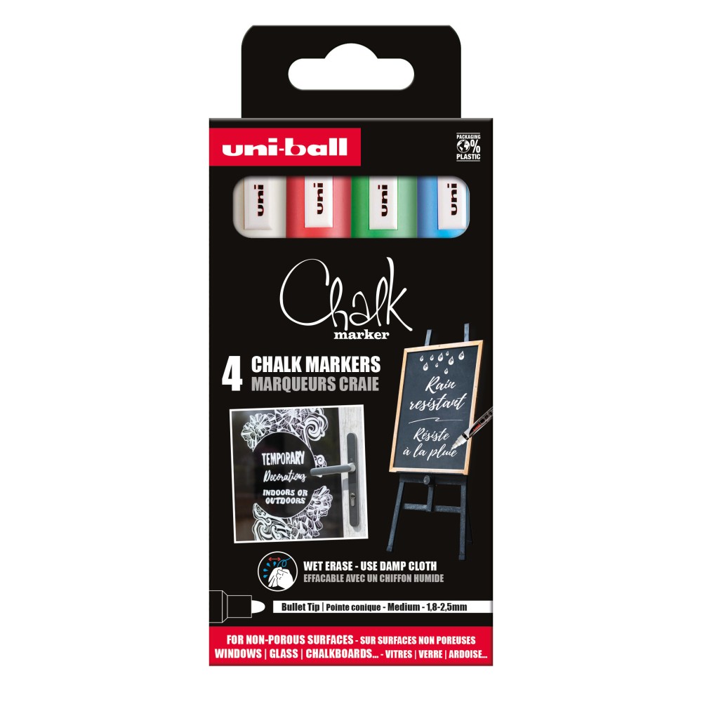 Set of Chalk markers - UNI - 1,8 - 2,5 mm, 4 pcs.