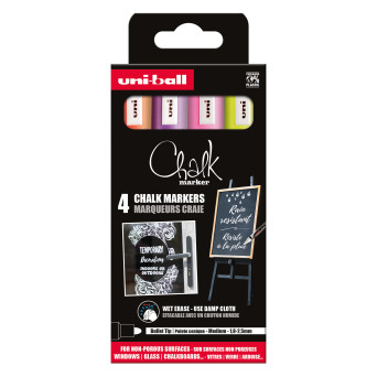Set of Chalk markers - UNI - Fluo, 1,8 - 2,5 mm, 4 pcs.