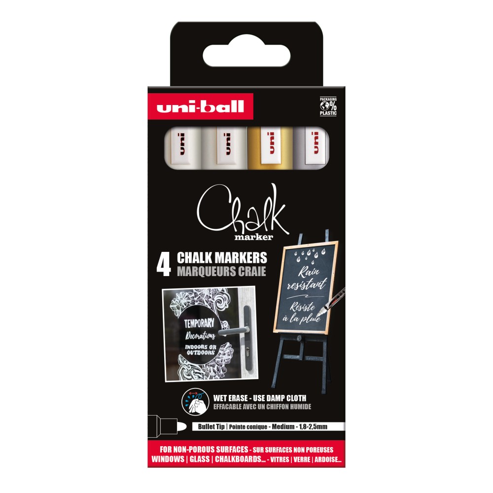 Zestaw markerów kredowych do tablic Chalk - Uni - Metallic, 4 kolory