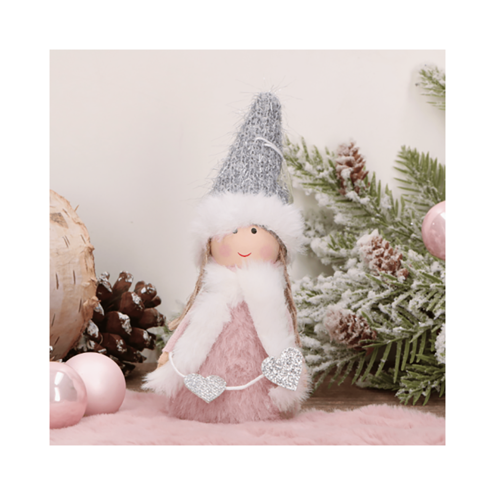 Fur pendant Gnome with scarf - pink, 9,5 x 13 cm