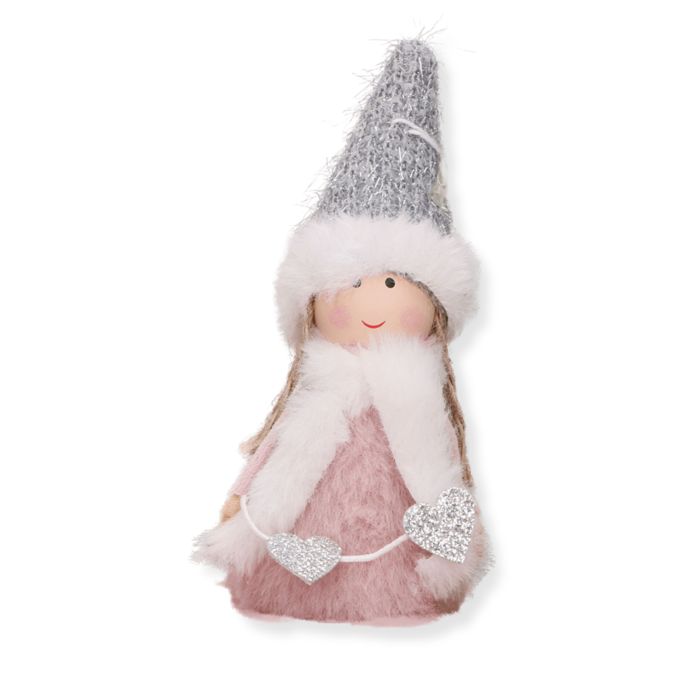 Zawieszka futerkowa Skrzat z szalikiem - różowa, 9,5 x 13 cm