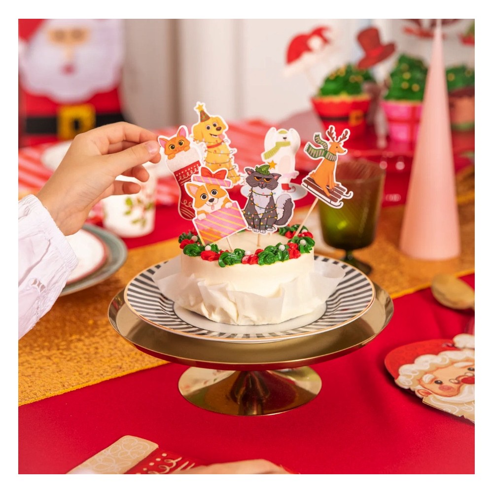 Toppery na tort i muffinki Świąteczne Zwierzaki - 11 cm, 6 szt.