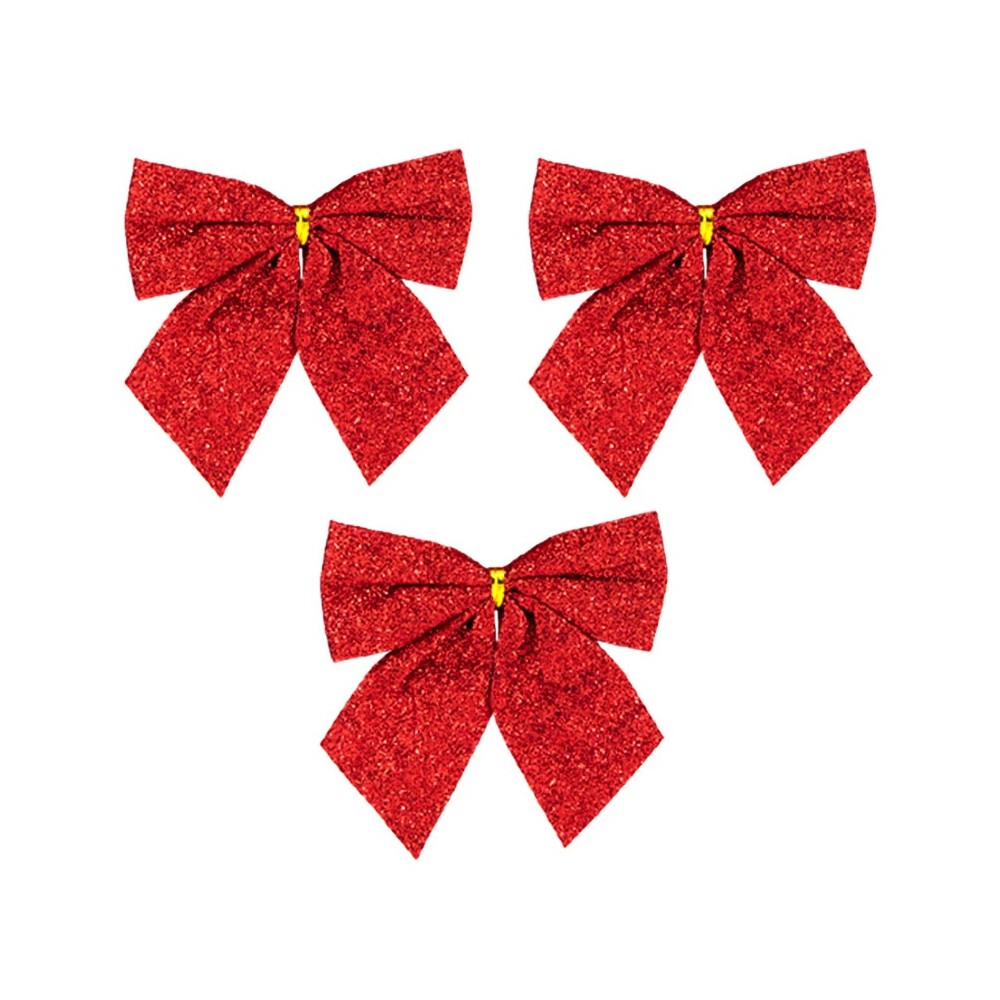 Christmas decorative bows - red, 12 cm, 3 pcs.