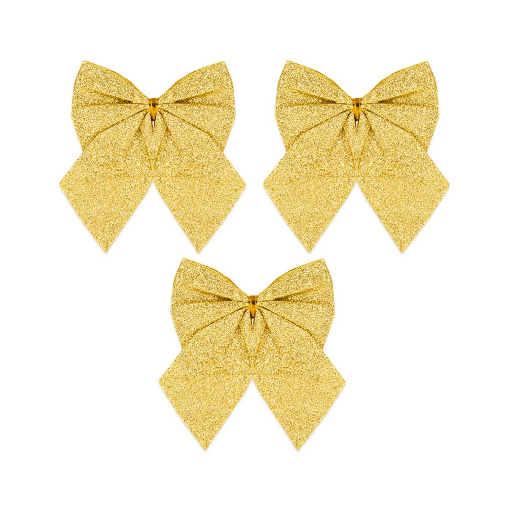 Christmas decorative bows - gold, 12 cm, 3 pcs.