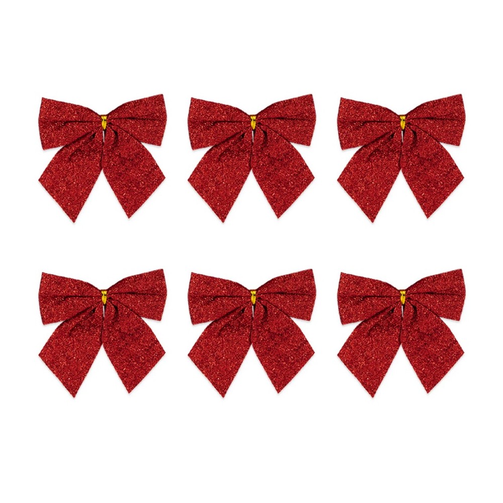 Christmas decorative bows - red, 8 cm, 6 pcs.