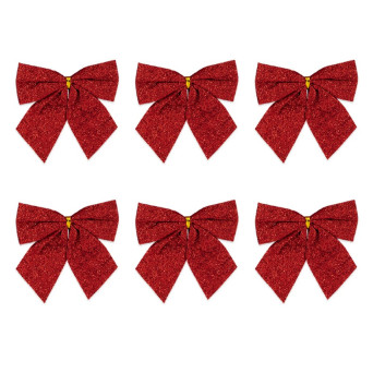 Christmas decorative bows - red, 8 cm, 6 pcs.