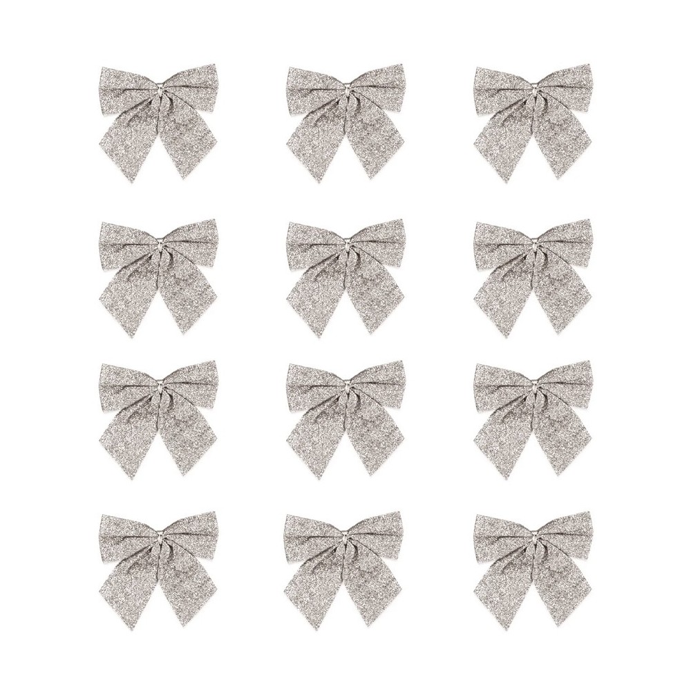 Christmas decorative bows - silver, 5 cm, 12 pcs.