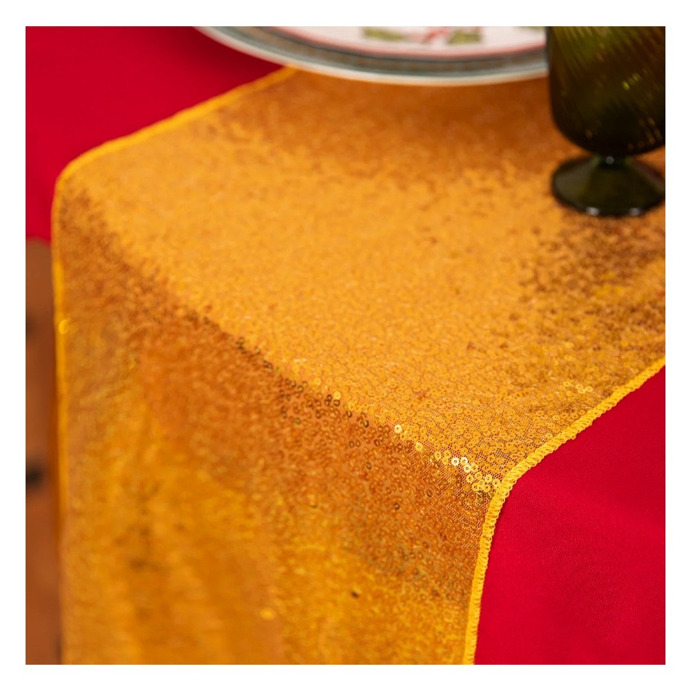 Christmas sequin table runner - gold, 28 x 200 cm