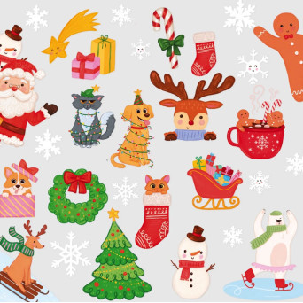Foil window stickers Christmas - multicolor, 30 pcs.