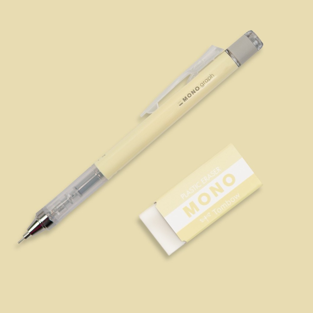 MONO Graph pencil + eraser - Tombow - Cream Yellow, 2 pcs.
