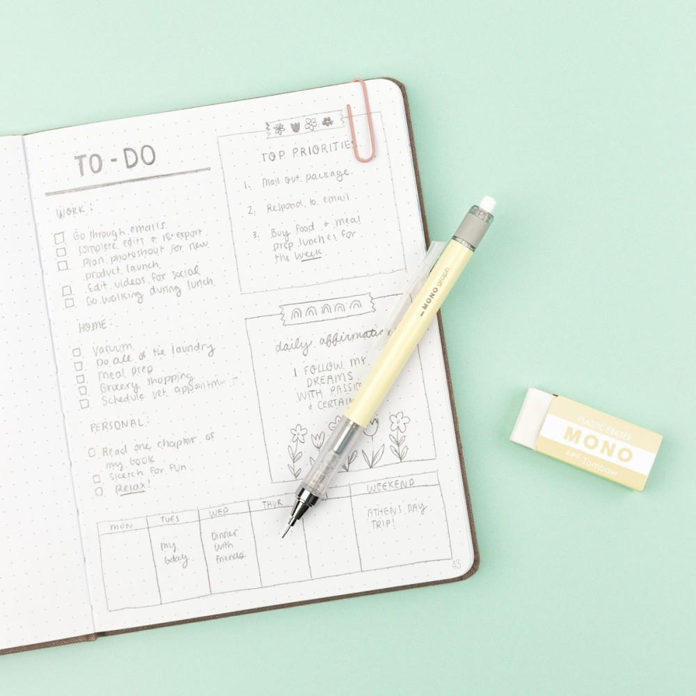 MONO Graph pencil + eraser - Tombow - Cream Yellow, 2 pcs.