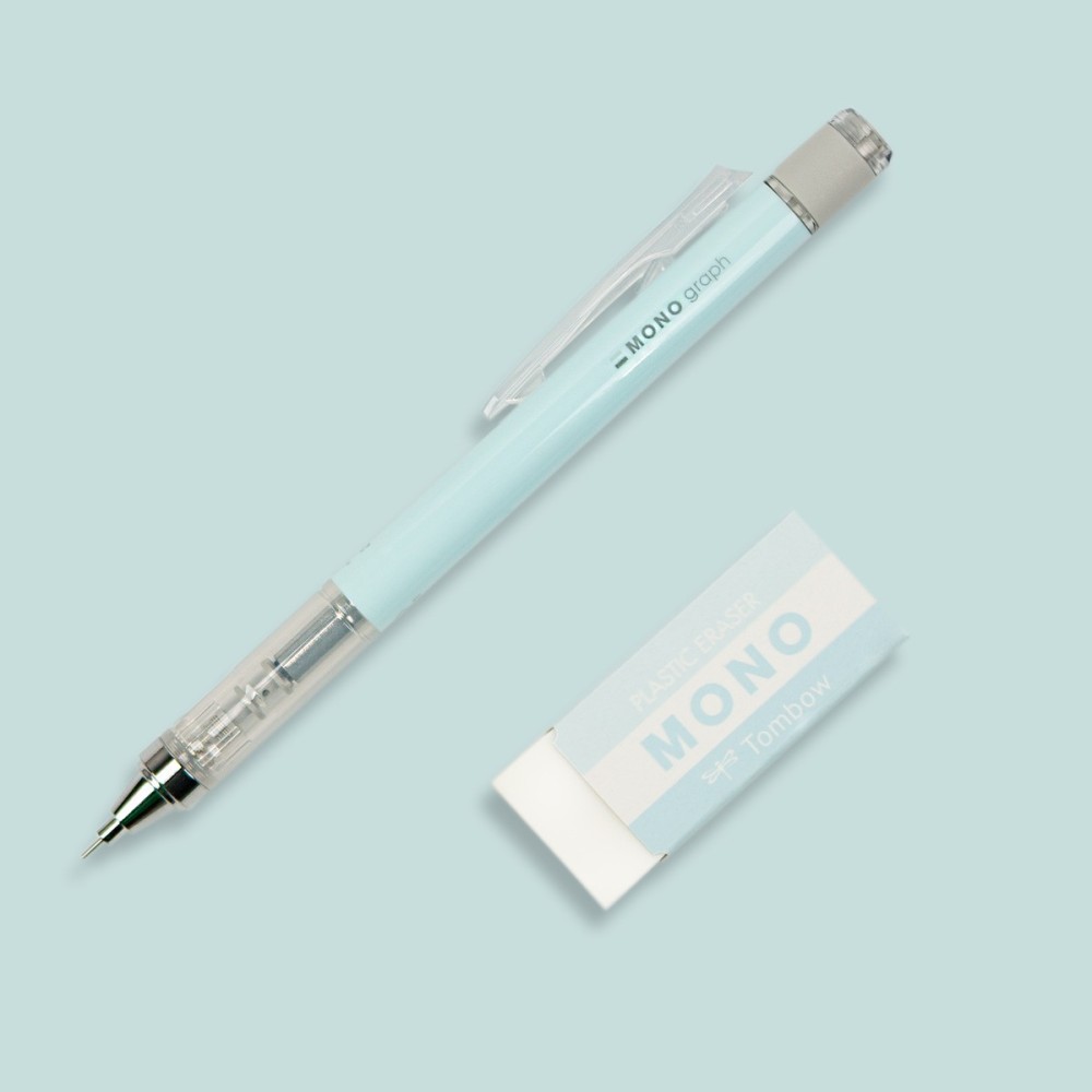 MONO Graph pencil + eraser - Tombow - Ice Blue, 2 pcs.