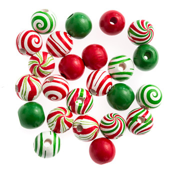 Wooden beads Christmas - DpCraft - 1,6 cm, 24 pcs.