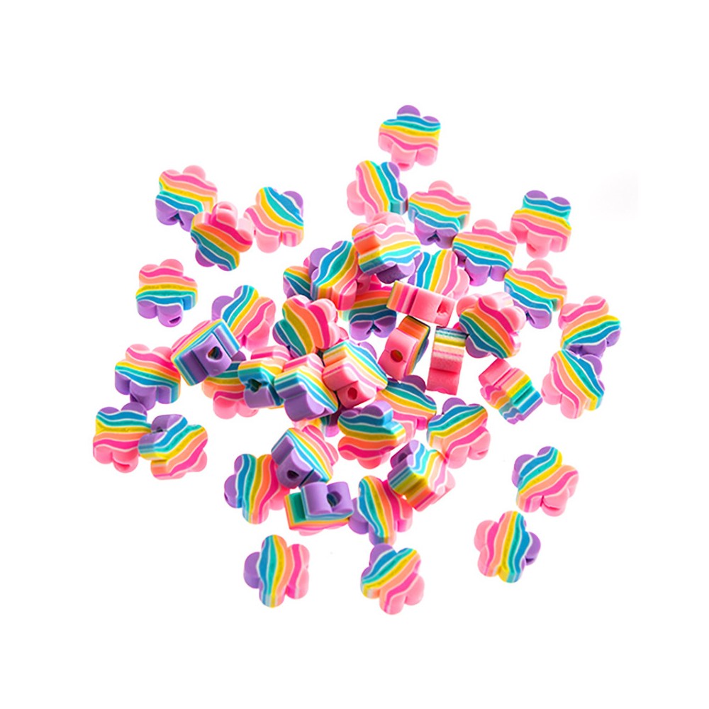 Koraliki polimerowe Tęczowe Kwiatki - DpCraft - 1 cm, 48 szt.