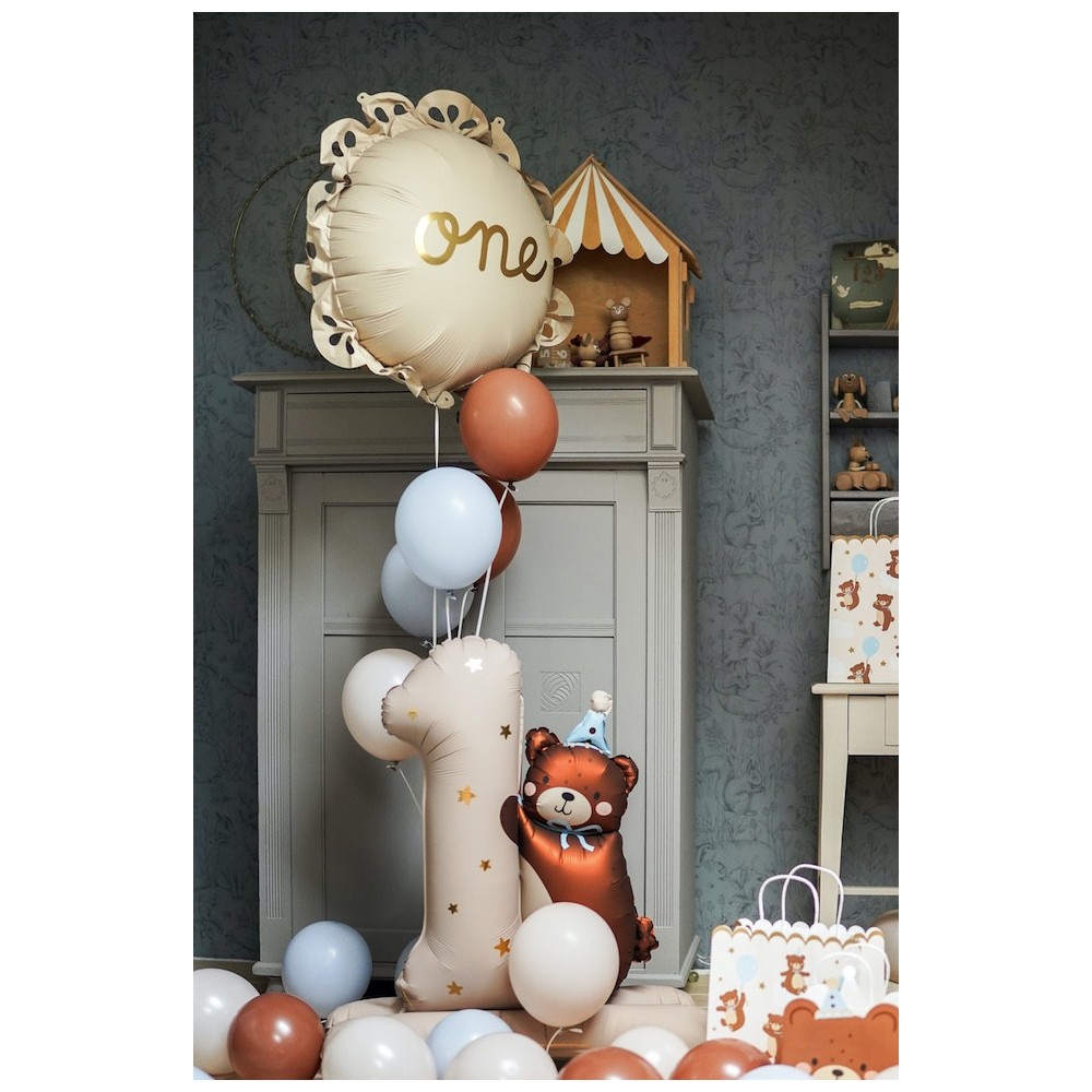 Balon foliowy z falbanką One - kremowy, 51,5 cm