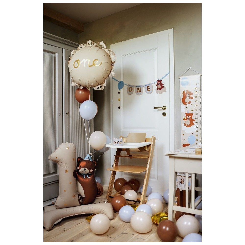 Balon foliowy Cyfra 1 Miś - beżowy, 81 x 72 cm