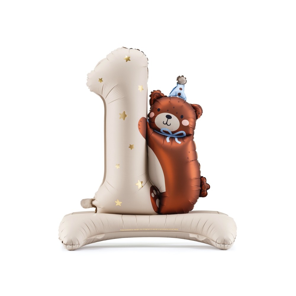 Foil balloon Number 1 Bear - beige, 81 x 72 cm