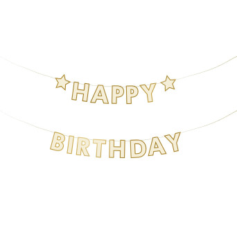 Garland Happy Birthday - white-gold, 14,5 x 220 cm