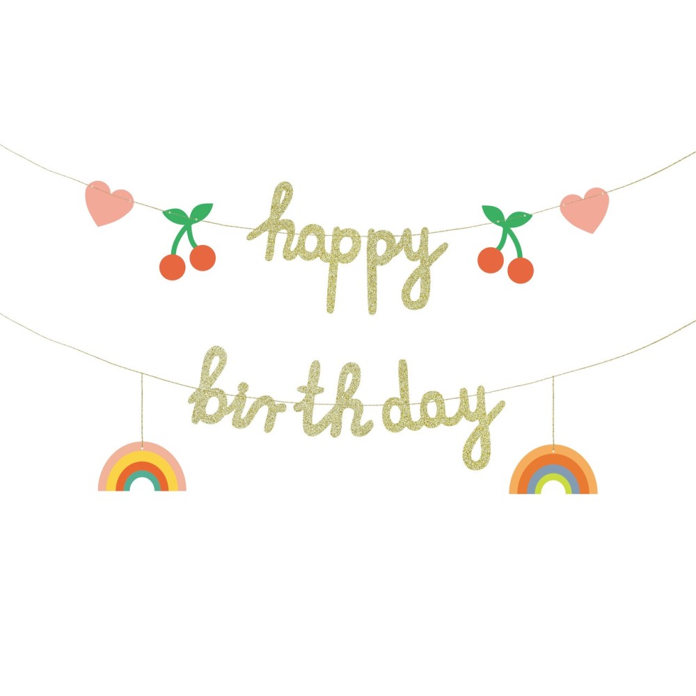 Garland Happy Birthday - glitter, 18 x 100 cm