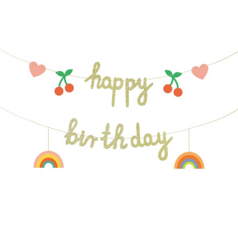 Garland Happy Birthday - glitter, 18 x 100 cm