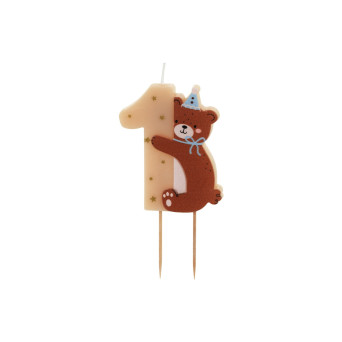 Birthday candle, number 1 Bear - cream 7 cm