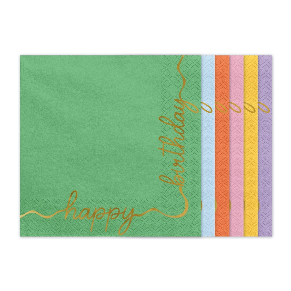 Paper napkins Happy Birthday - colorful, 16,5 x 16,5 cm, 12 pcs.