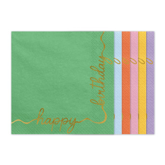 Paper napkins Happy Birthday - colorful, 16,5 x 16,5 cm, 12 pcs.