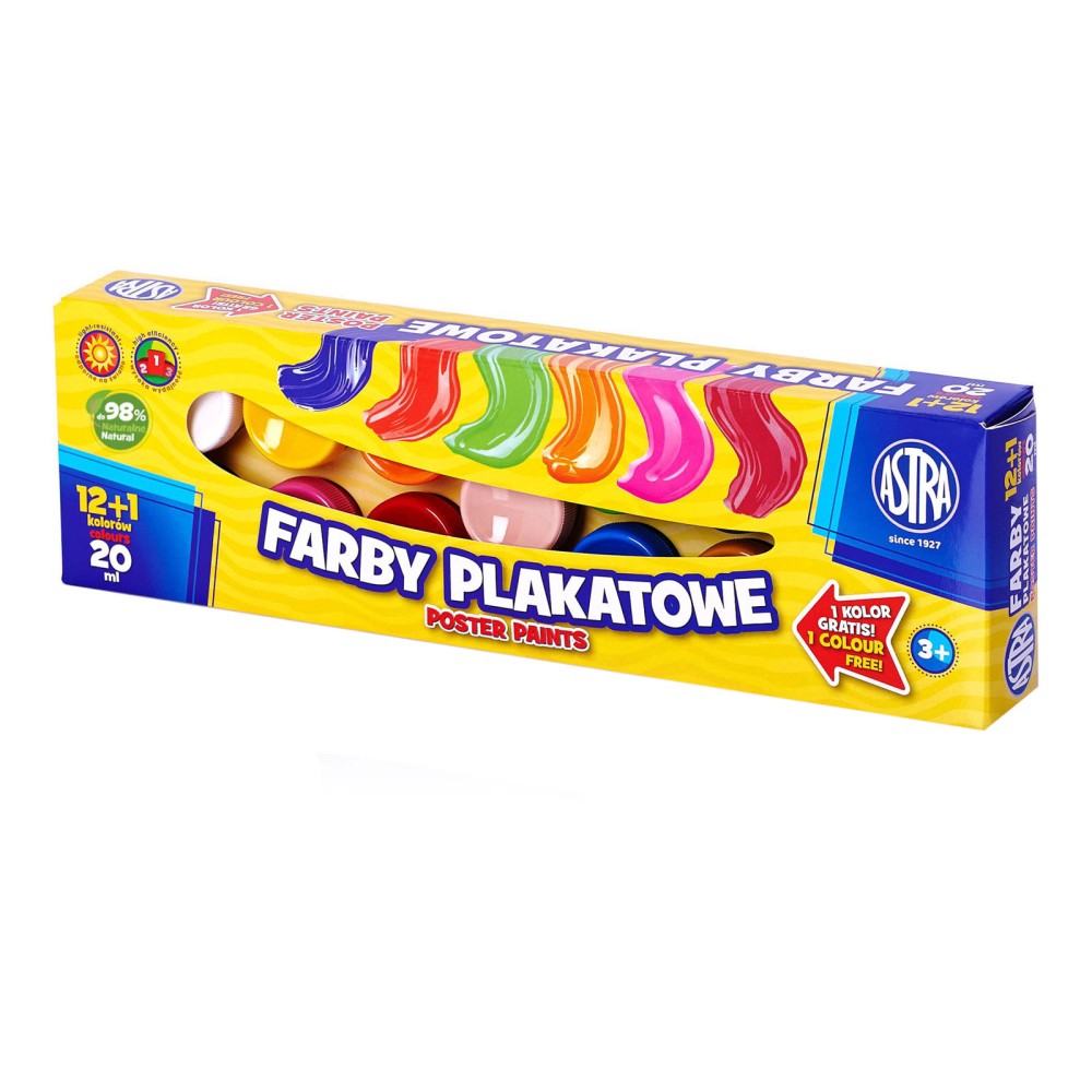 Farby plakatowe w słoiczkach - Astra - 13 kolorów x 20 ml