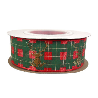 Ribbon Check & Deer - red & green, 2,5 cm x 9 m