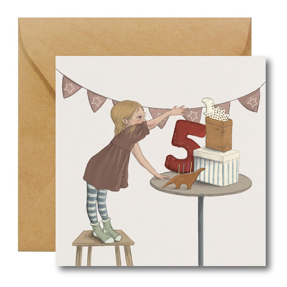 Greeting card - Hi Little - 5th Birthday, 14,5 x 14,5 cm