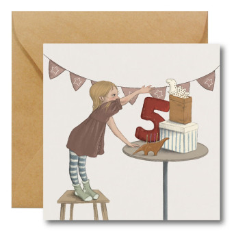 Greeting card - Hi Little - 5th Birthday, 14,5 x 14,5 cm