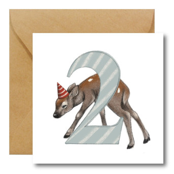 Greeting card - Hi Little - 2nd Birthday Deer, 14,5 x 14,5 cm
